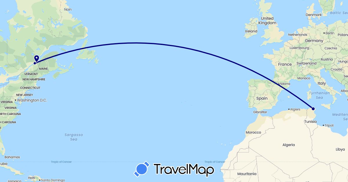 TravelMap itinerary: driving in Canada, Tunisia (Africa, North America)